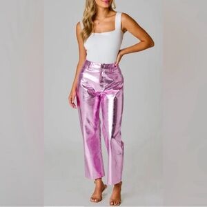 BUDDY LOVE TRAVOLTA-3 WOMEN'S SIZE 26 PINK METALLIC SHINY PANTS 5 POCKET